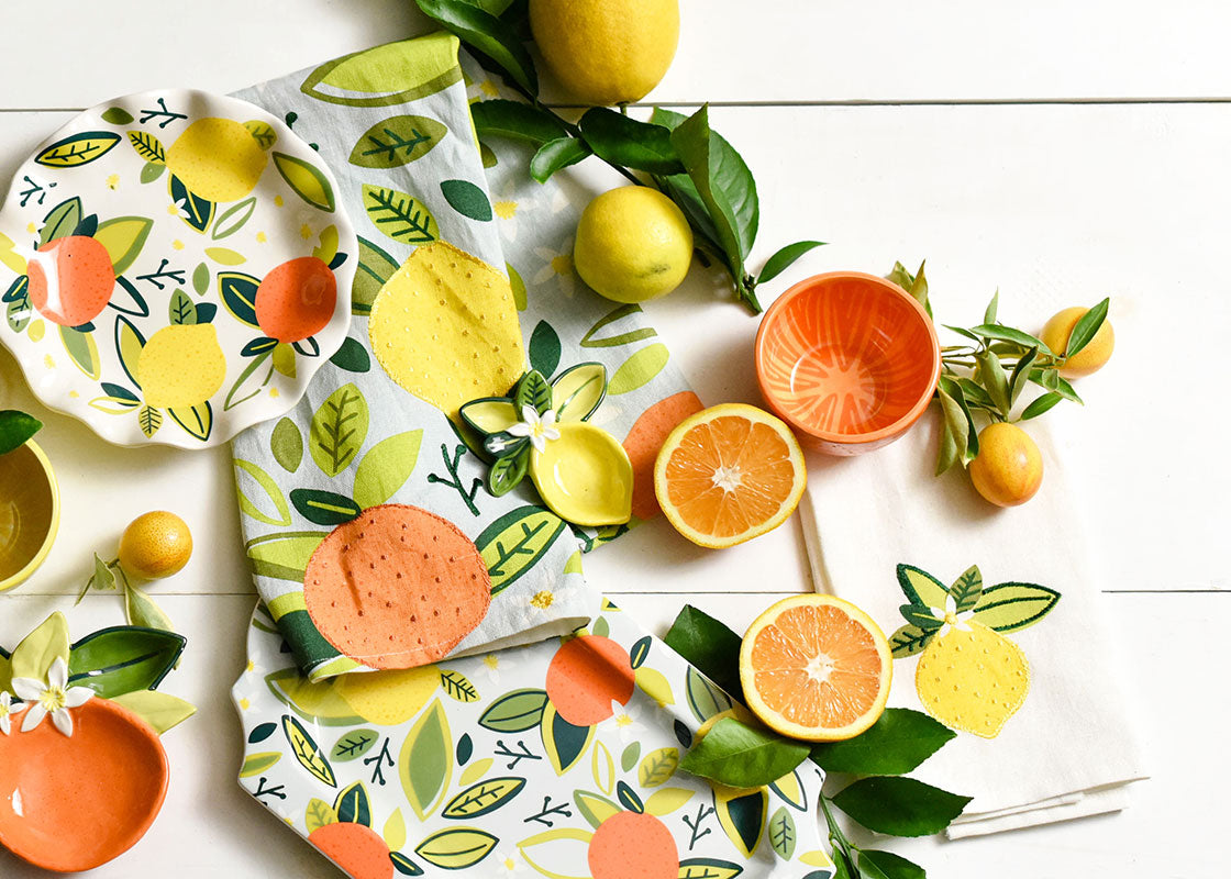Cropped View of Citrus Kitchen Towel with Coordinating Citrus Designs