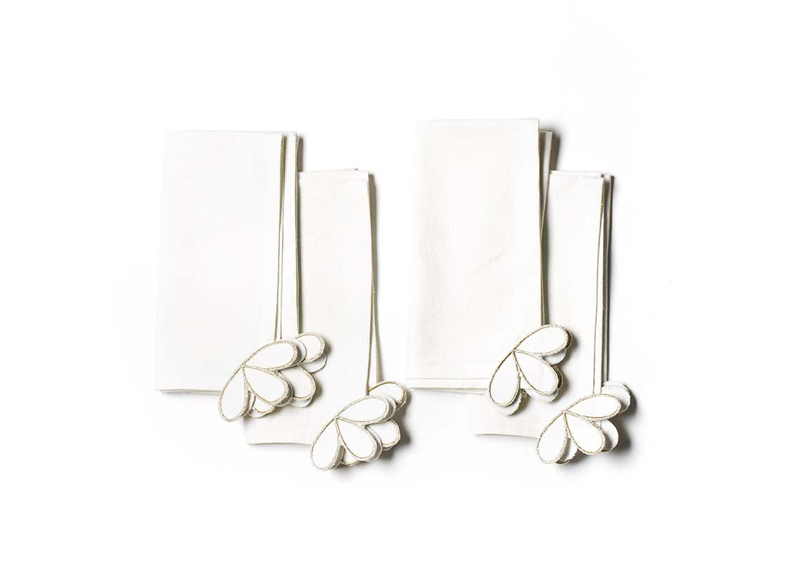 Overhead View of Folded Deco Gold Napkins Set of 4 Showing all Pieces in Set