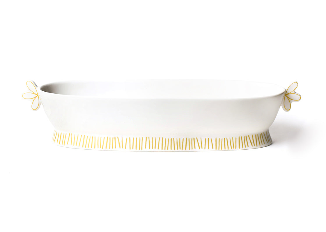 Front View of Showcasing Arabesque Painted Handles Deco Gold Scallop Handled Oval Bowl