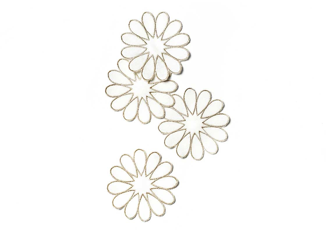 Overhead View of Deco Gold Scallop Cocktail Napkins Set of 4 Showing all Pieces in Set and Personality