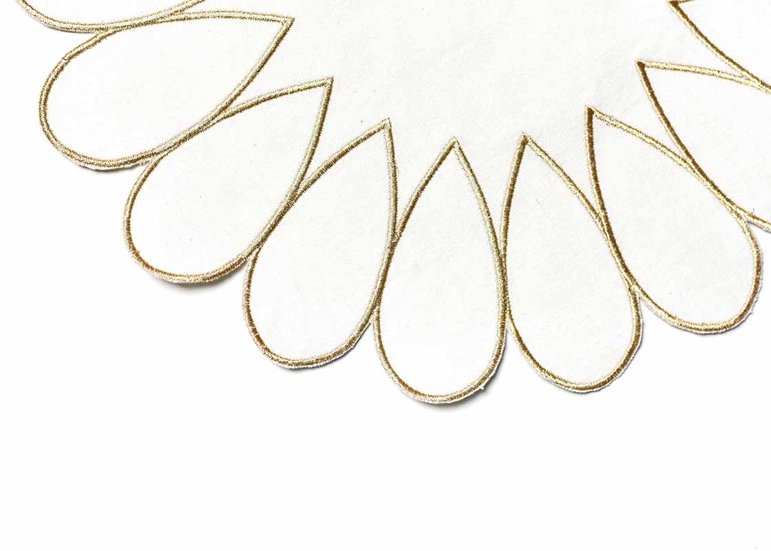 Cropped Close up of Detailed Embroidery on Border ofn Deco Gold Scallop Round Placemat