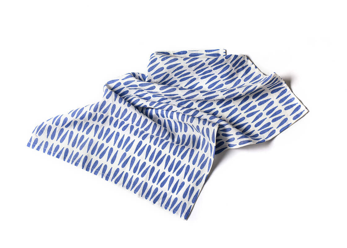 Overhead View of Crumpled Iris Blue Drop Large Hand Towel Showcasing Texture and Personality