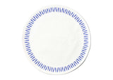 Crisp White Background and Embroidered Edge Pattern of Blue on Iris Blue Drop Round Placemat