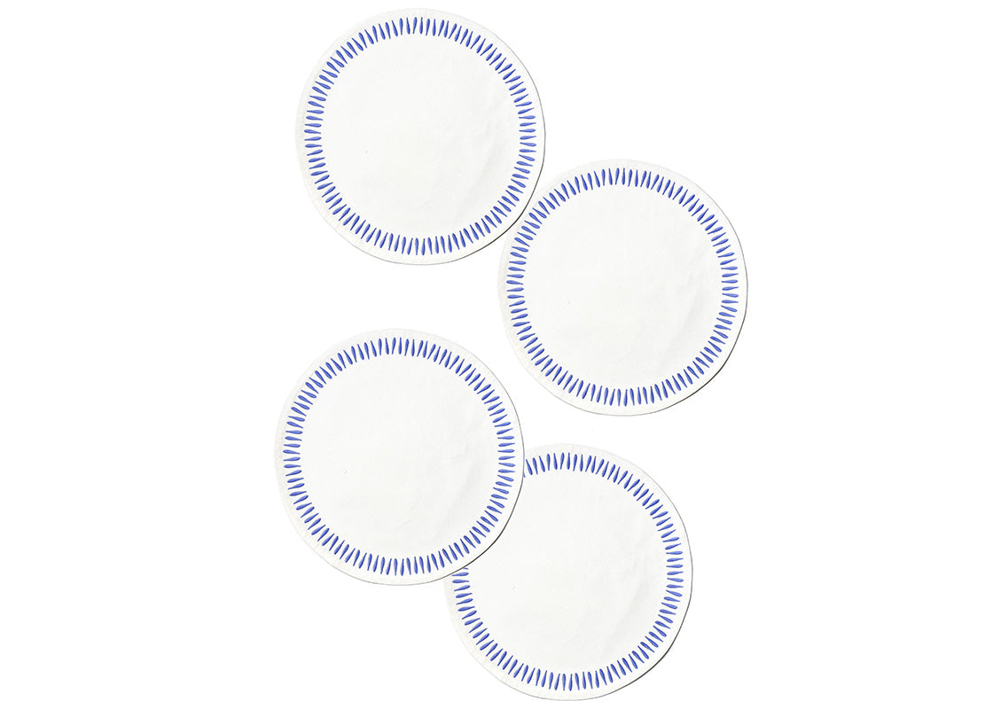 Overhead View of Iris Blue Drop Round Placemat Set of 4 Showing all Pieces in Set