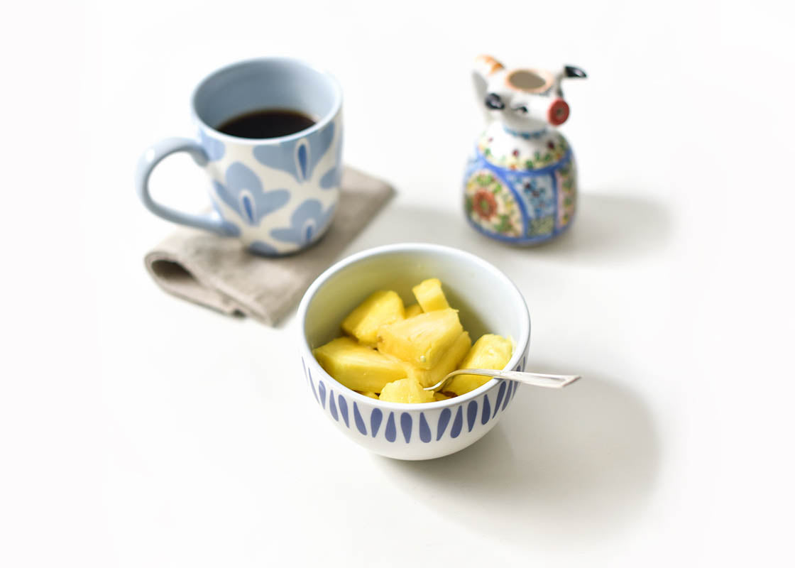 Top View of Breakfast Serveware in Iris Blue Designs