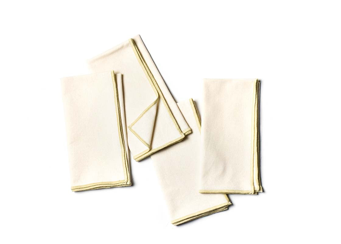 Overhead View of Creatively Placed Ecru Color Block Napkins Set of 4 Showing Personality of Item