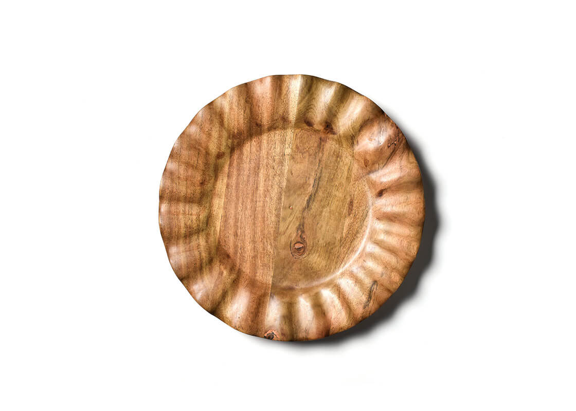 Overhead View of Fundamental Wood Ruffle Dinner Plate Showcasing Beautiful Wood Grain