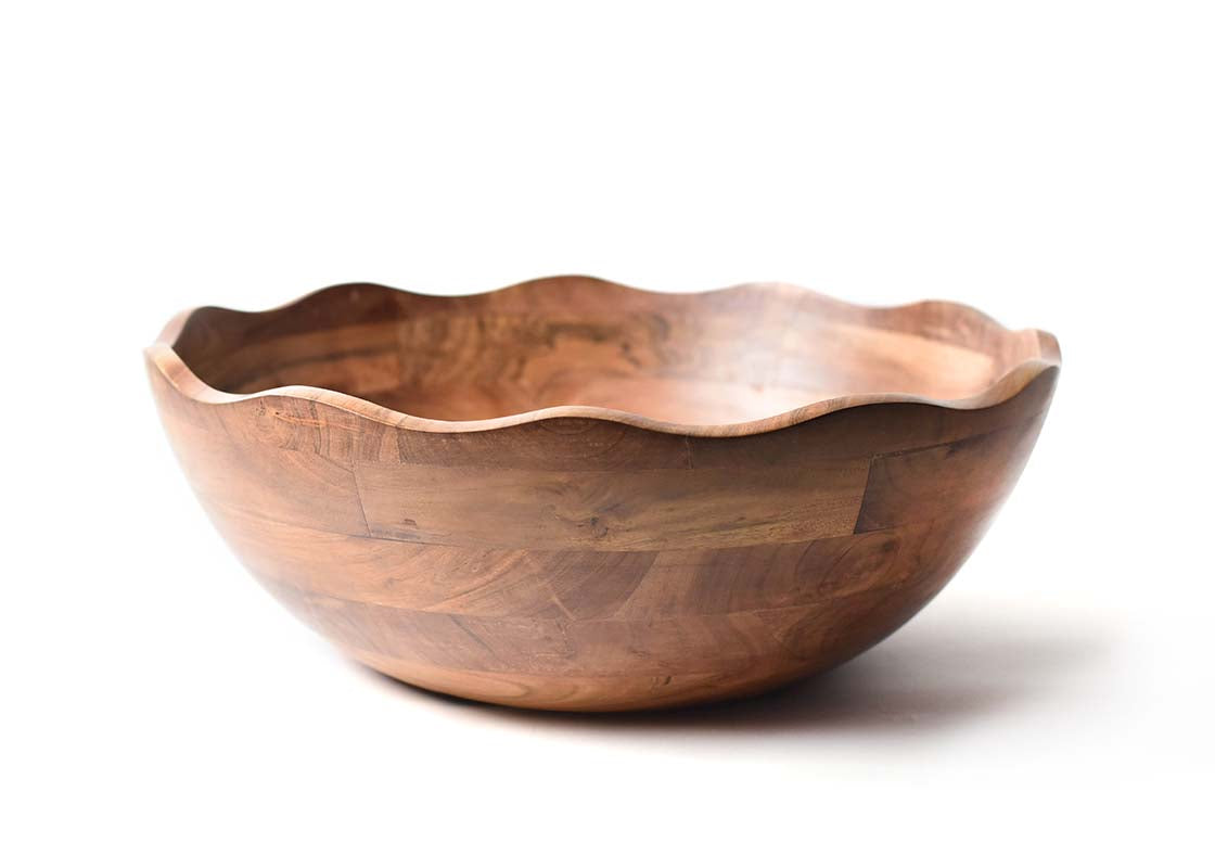 Front View of Fundamental Wood 19in Ruffle Bowl