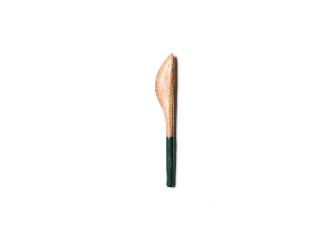 Overhead View of Pine Fundamental Wood Appetizer Spreader Showcasing Colored Handle