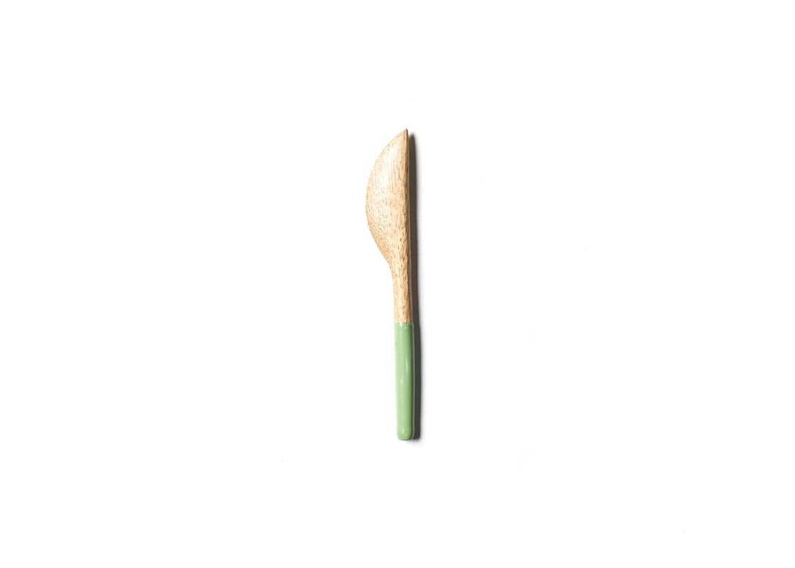 Overhead View of Sage Fundamental Wood Appetizer Spreader Showcasing Colored Handle