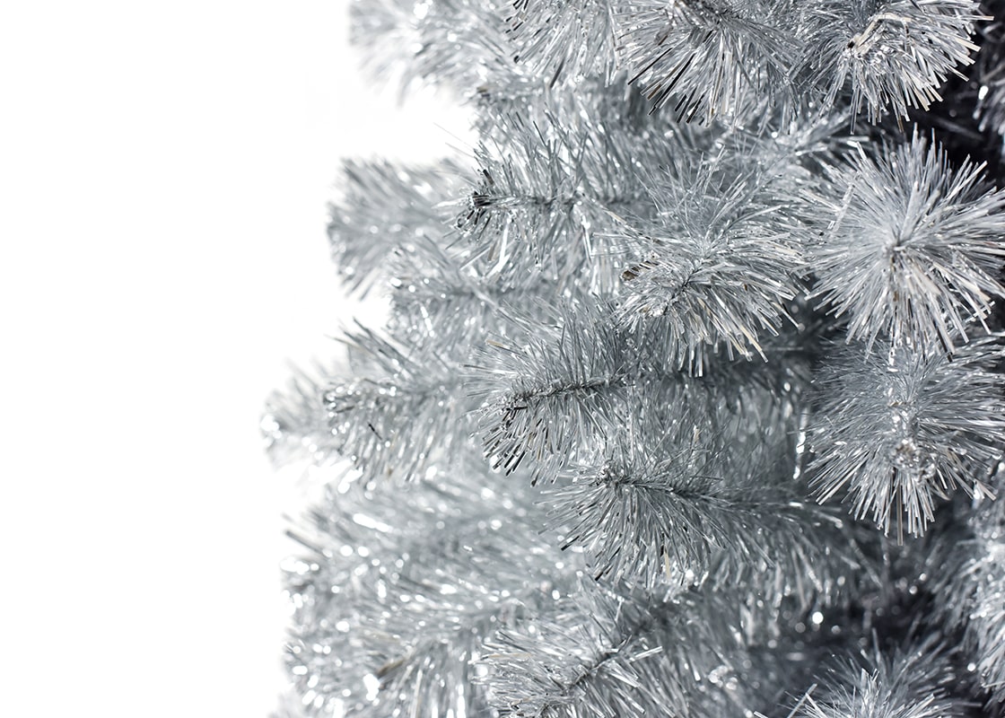 Cropped Close up of Tinsel Technique on 5 Foot Silver Tinsel Tree