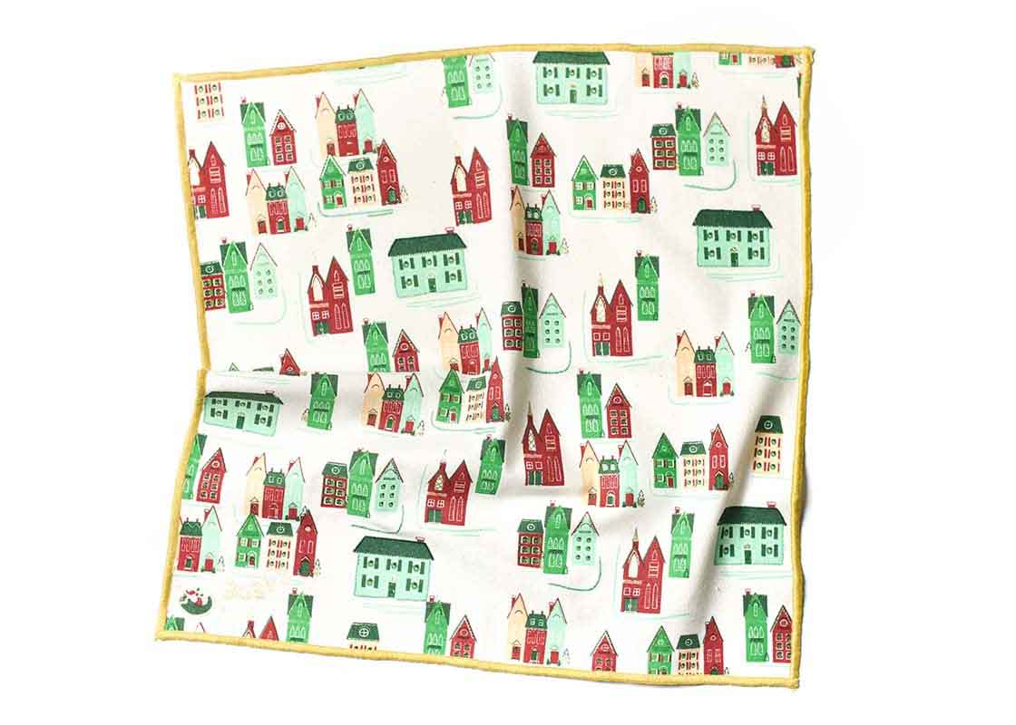 Overhead View of Crumpled Napkin in Flying Santa Napkins Set of 4 Showcasing Texture and Personality