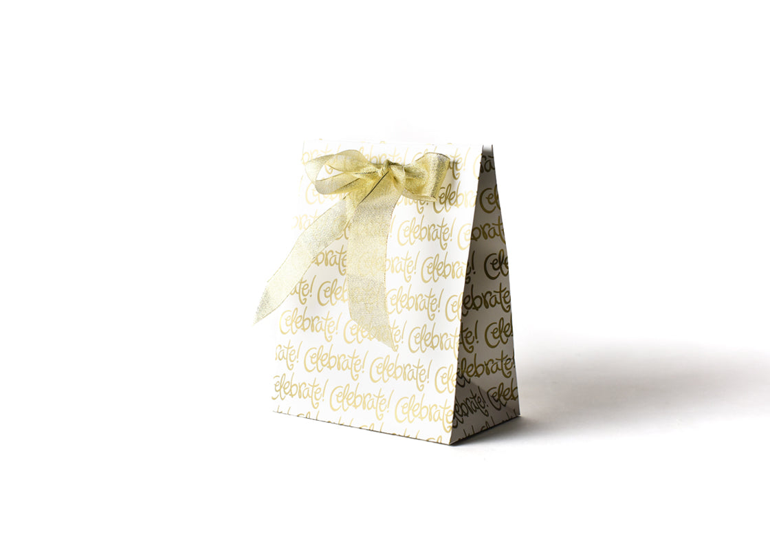 Right Side View of Celebrate Medium Gift Bag with Ribbon Tied in a Bow