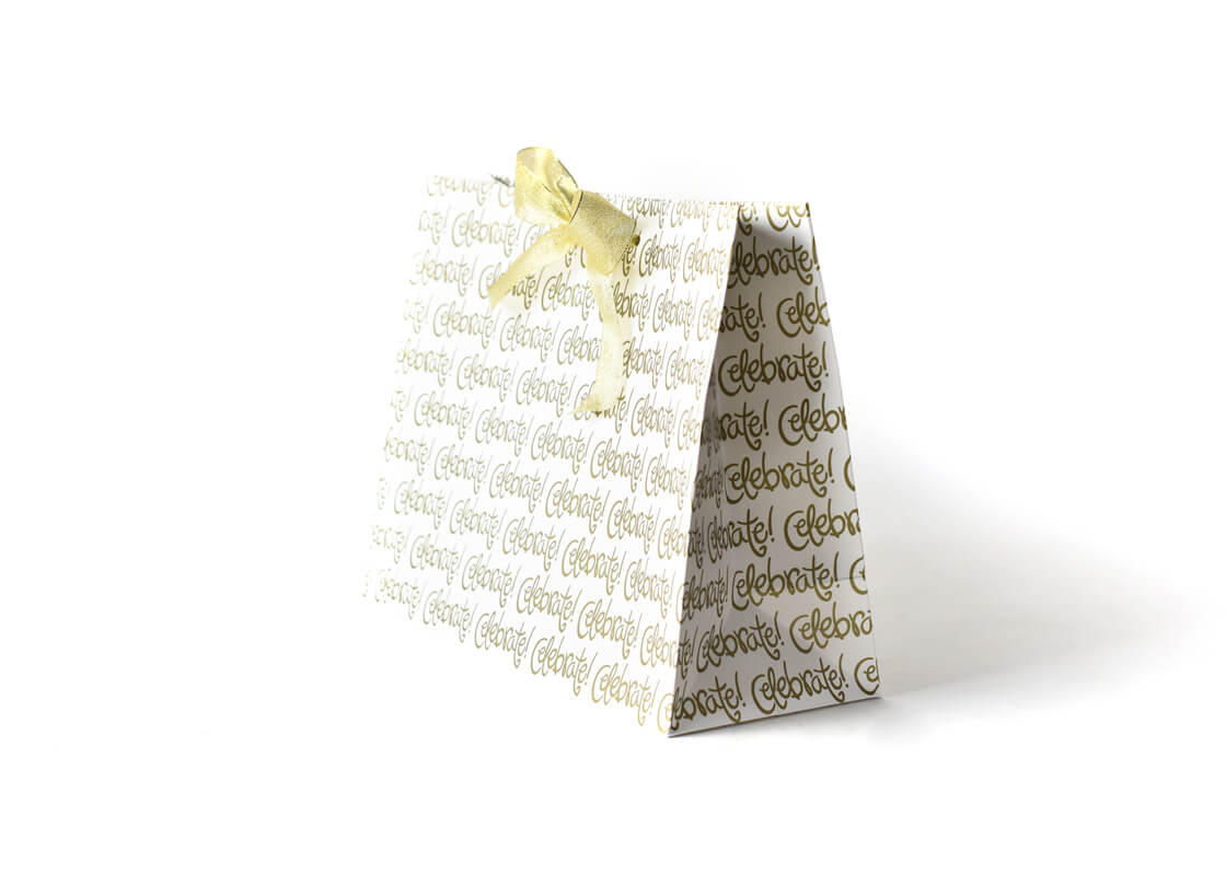 Right Side View of Angled Celebrate Large Gift Bag Showing Depth of Gift Bag