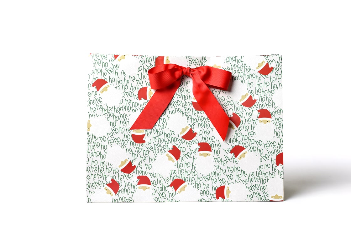 Front View of Ho Ho Santa Large Gift Bag with Ribbon Tied in a Bow