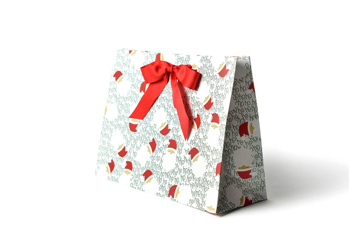 Right Side View of Ho Ho Santa Large Gift Bag with Ribbon Tied in a Bow