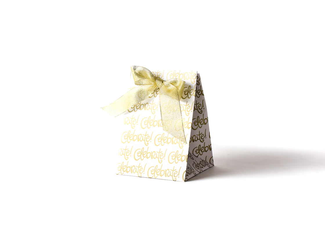 Right Side View of Celebrate Small Gift Bag with Ribbon Tied in a Bow