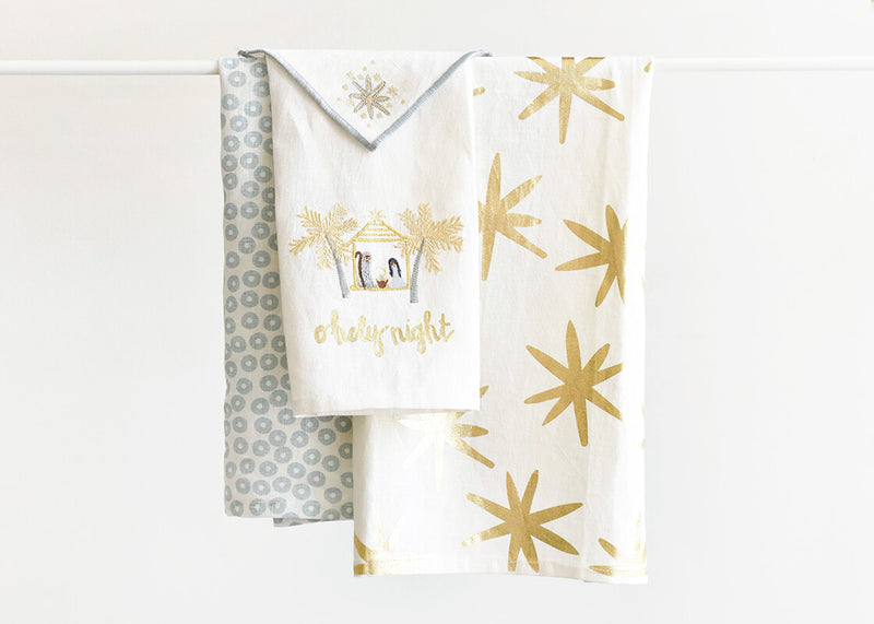 Coton Colors Linens Including Large Hand Towel Gold Stars Design