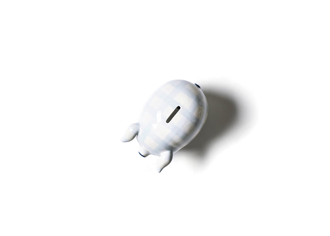Overhead View of Blue Gingham Piggy Bank