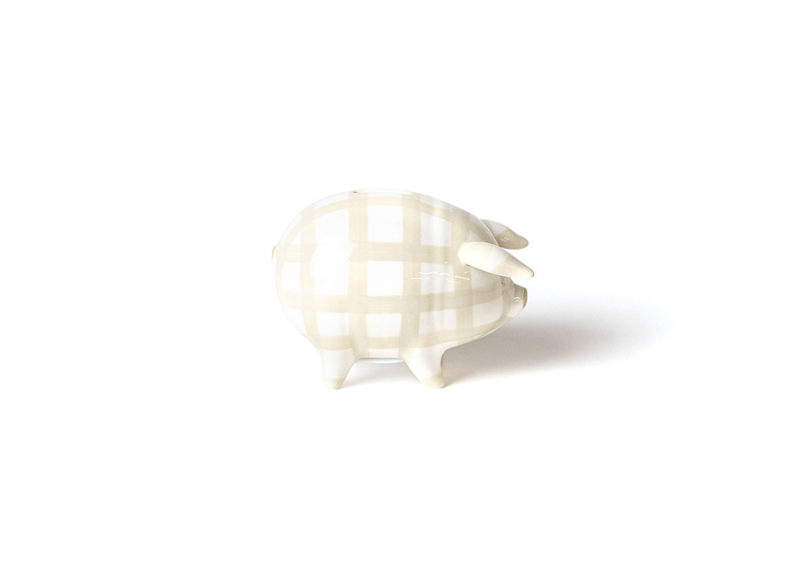 Left Side View of Ecru Gingham Piggy Bank