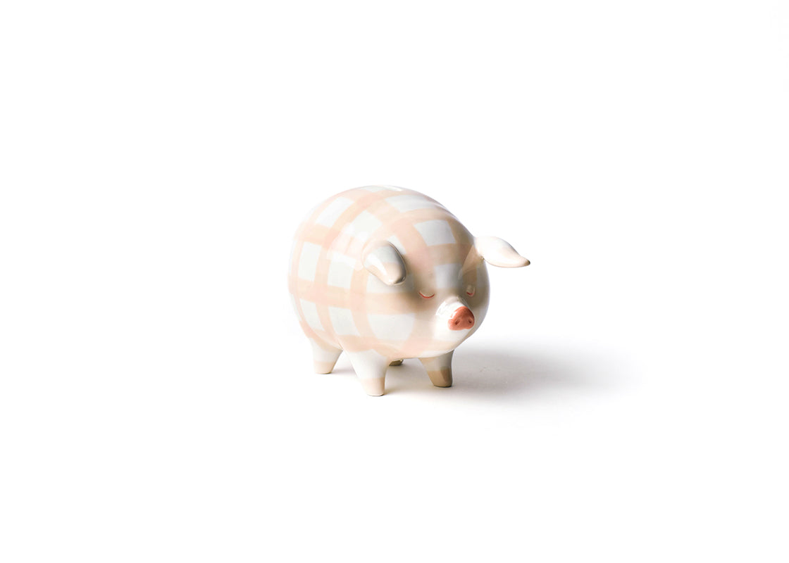 Left Side View of Angled Pink Gingham Piggy Bank