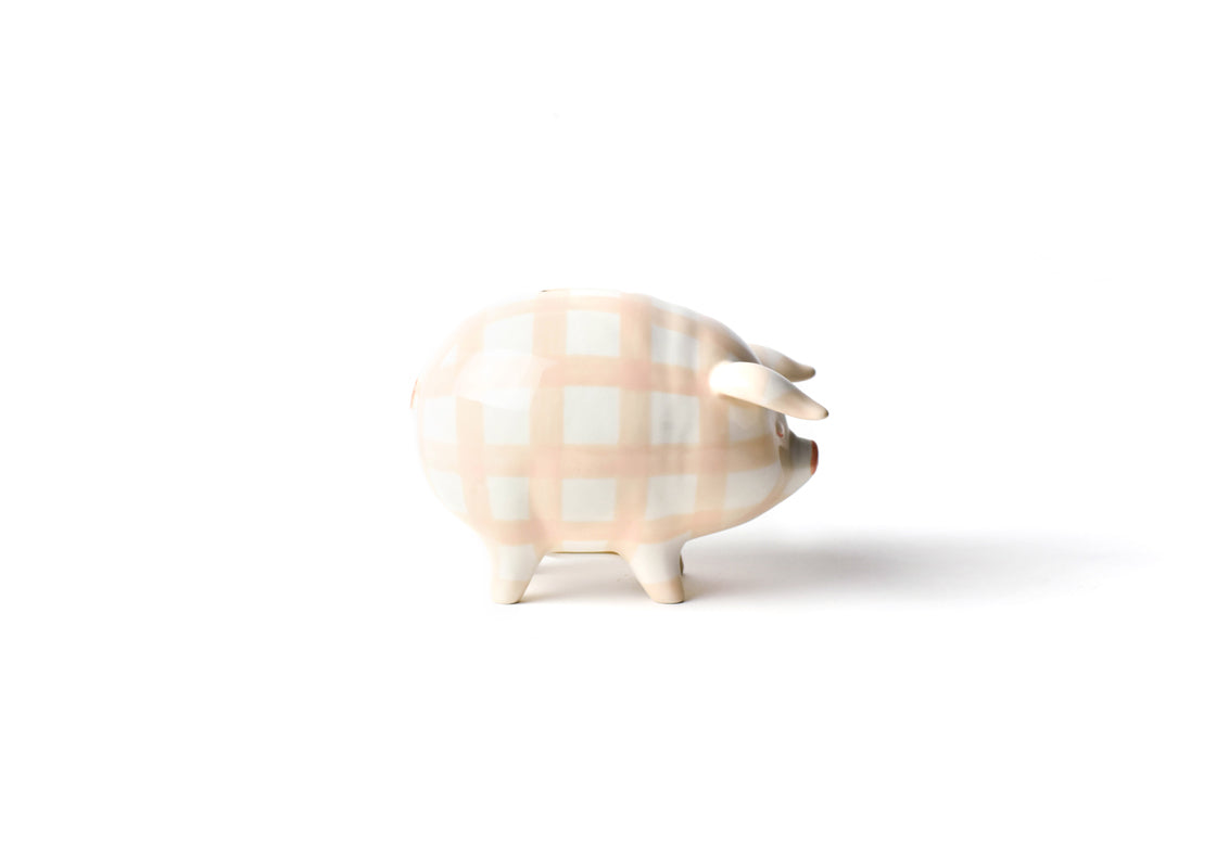 Left Side View of Pink Gingham Piggy Bank
