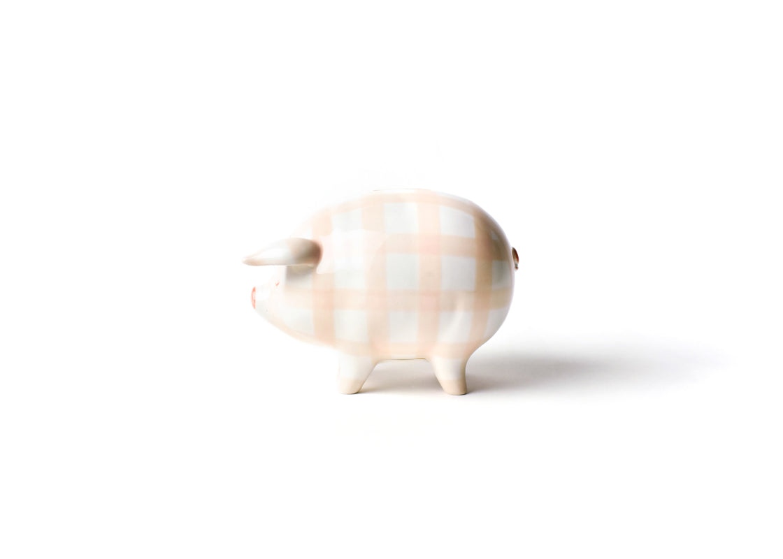 Right Side View of Pink Gingham Piggy Bank