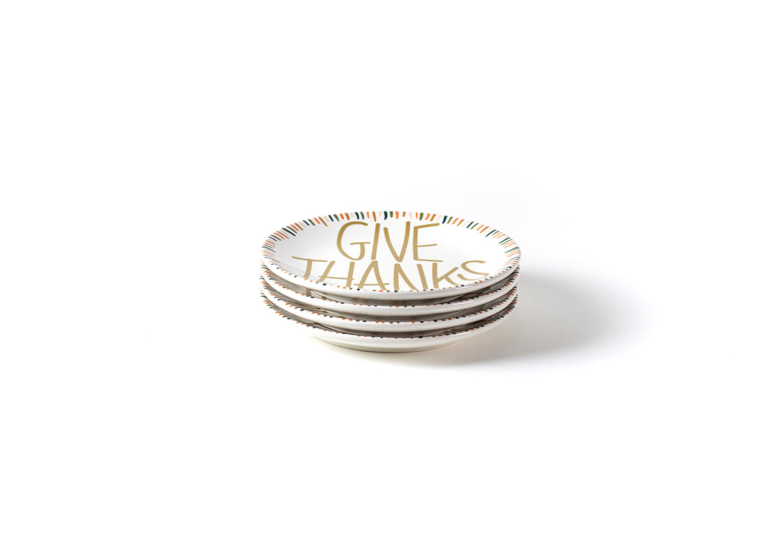 Front View of Neatly Stacked Dusk Give Thanks Salad Plate Set of 4