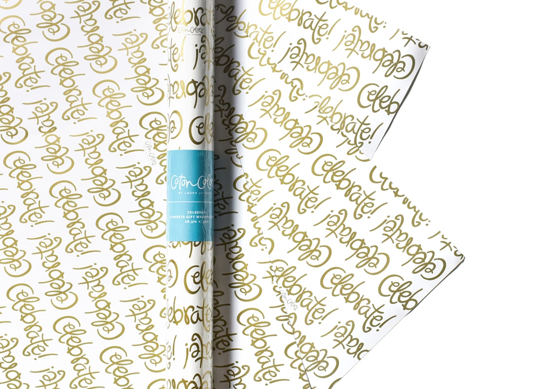 Cropped Close up of Celebrate Gift Wrapping Paper 3 Sheets