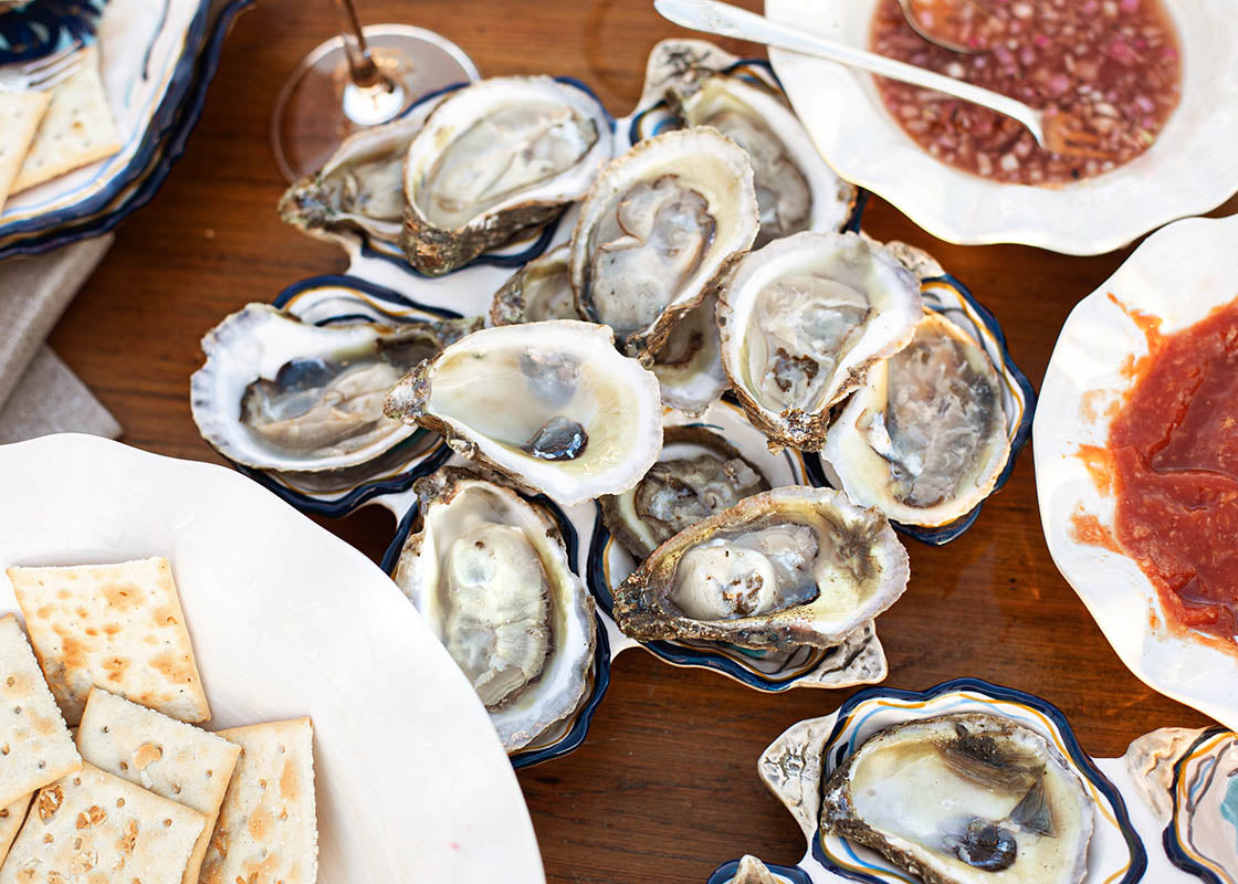 Overhead View of Oysters Served Up on Oyster Half Dozen Platter