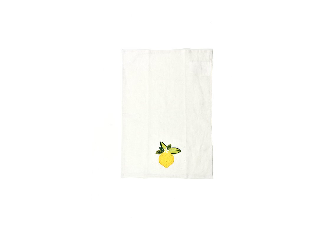 Overhead View of Unfolded Lemon Medium Hand Towel Showing Full Design