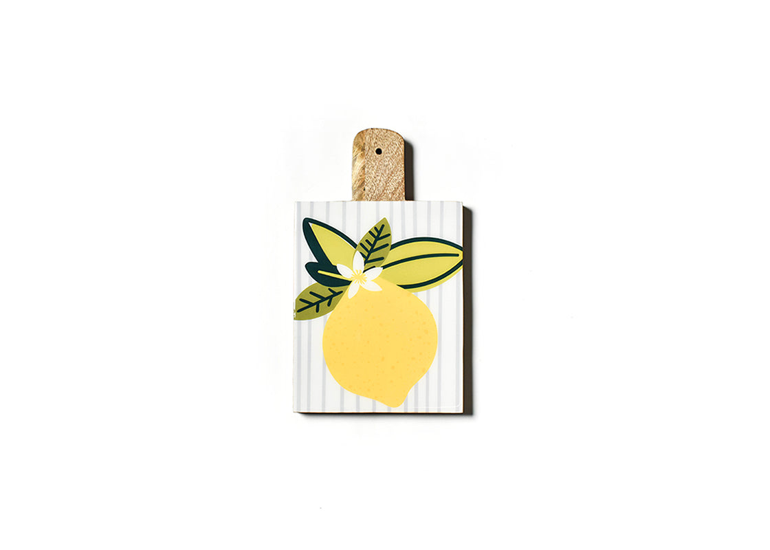 Overhead View of Lemon Wood Small Rectangle Board Showcasing Design Details and Pierced Handle