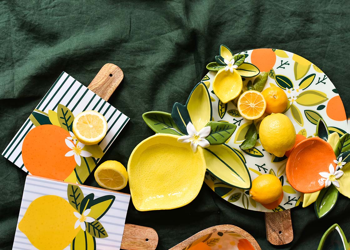 Cropped Close up of Citrus Collection Including Lemon Wood Small Rectangle Board