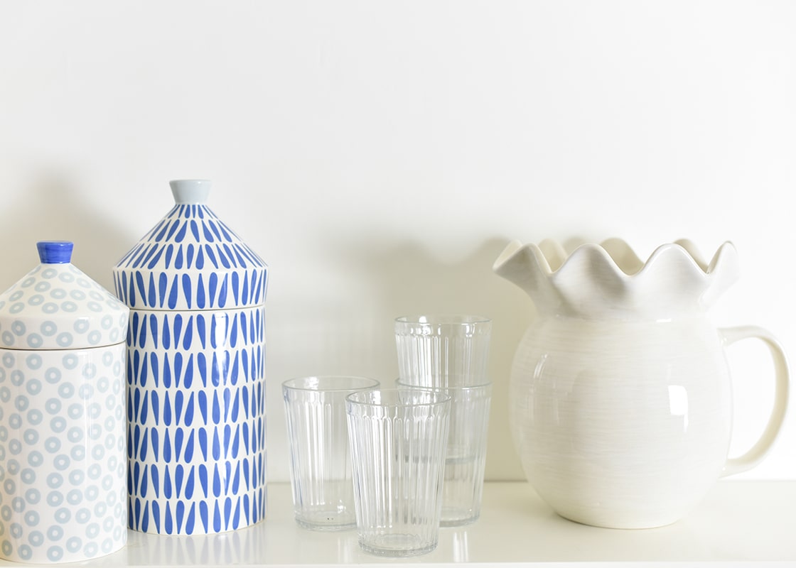 Front View of Multi-Functional Stylish Countertop Decor Iris Blue Canister Set