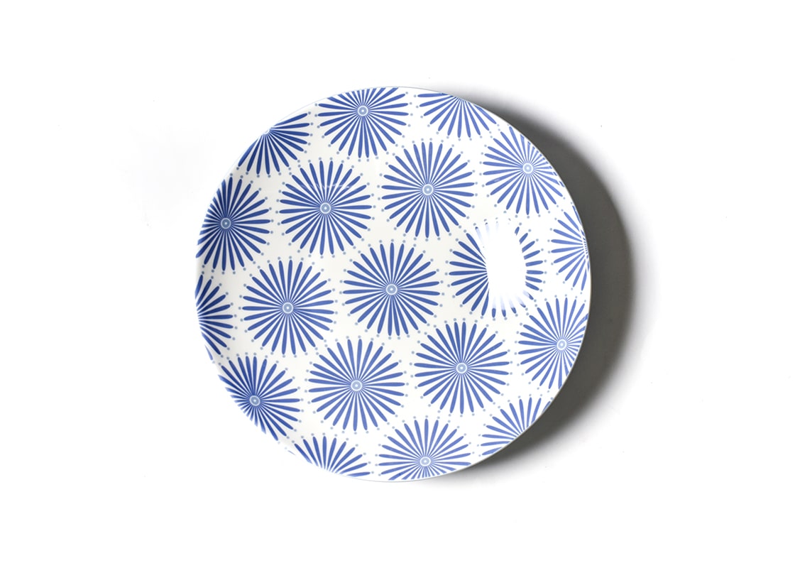 Overhead View of One Bowl in Iris Blue Burst Pip Mix Pasta Bowls Set of 2 Showcasing Design Details on Inside