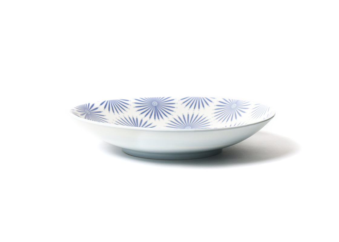 Front View of One Bowl in Iris Blue Burst Pip Mix Pasta Bowls Set of 2 Showcasing Hand-Painted Outside