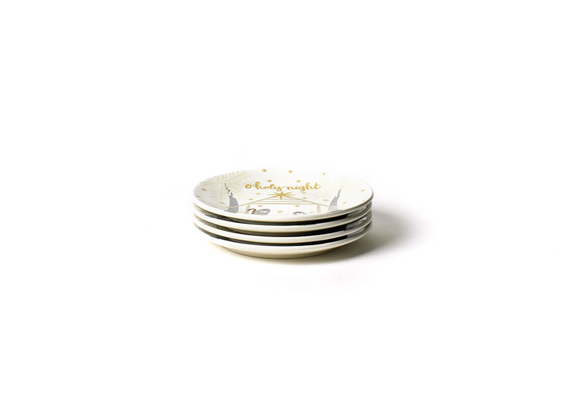 Front View of Neatly Stacked Fair Skin Nativity Salad Plate Set of 4