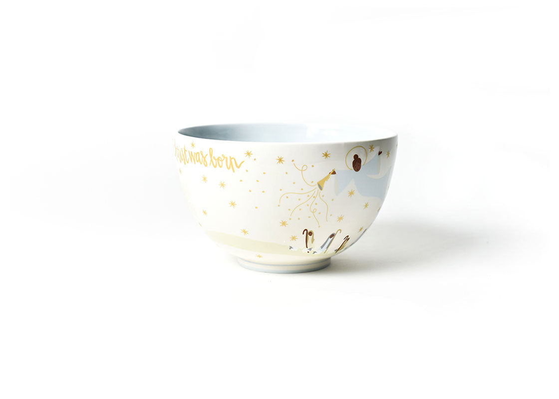 Left Side View of Brown Skin O Holy Night 9in Footed Bowl Showcasing Metallic Design Details