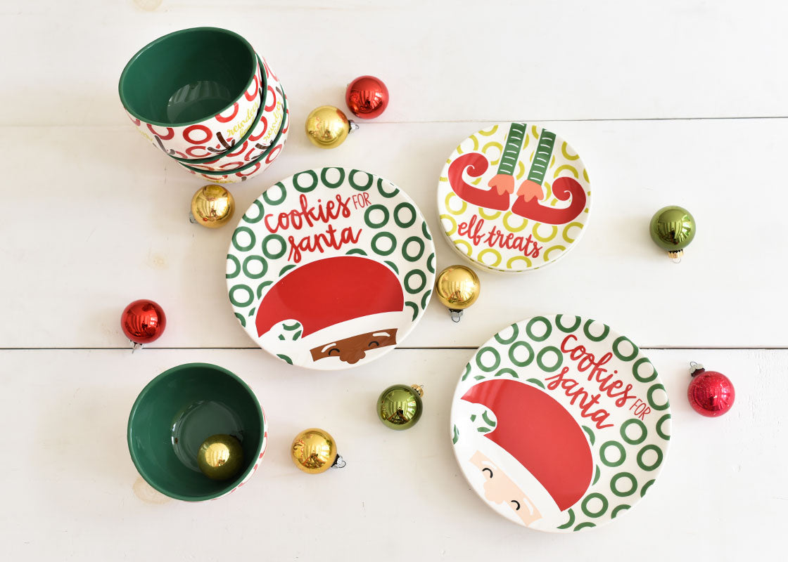 Overhead View of Holiday Plate Designs Including North Pole Cookies for Santa Plate