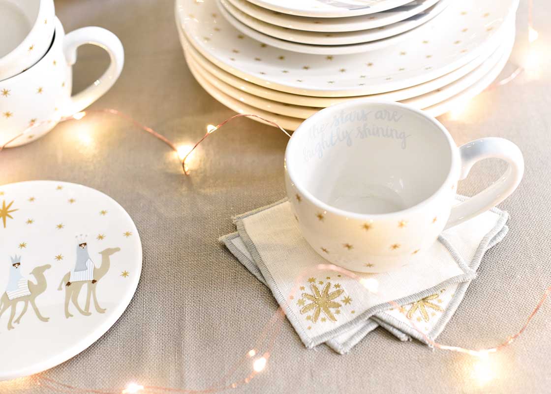 Front View of Holiday Designs Coordinated with Nativity Trivet
