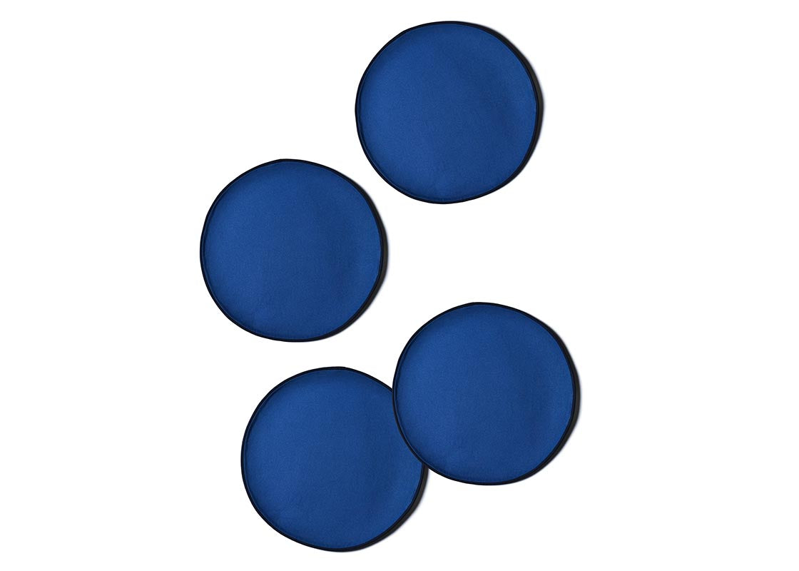 Overhead View of Navy Color Block Round Placemat Set of 4 Showing all Pieces in Set