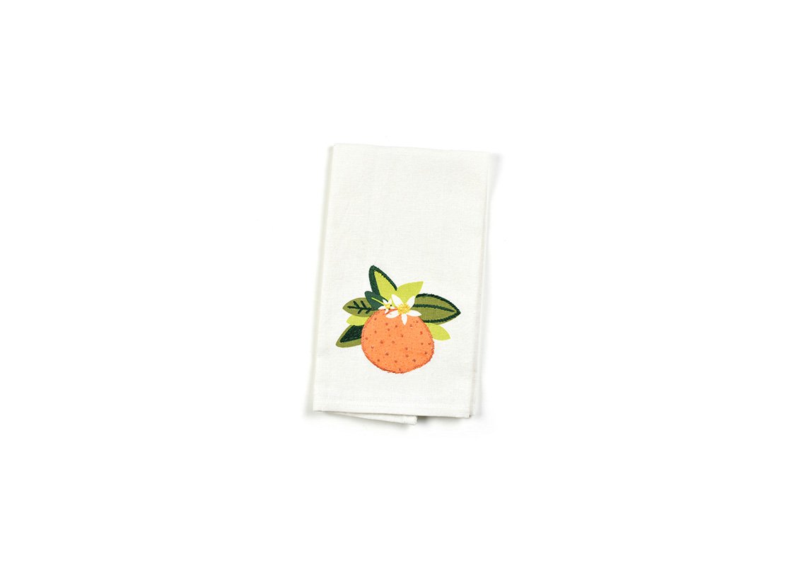 Overhead View of Orange Medium Hand Towel Showing Design when Folded