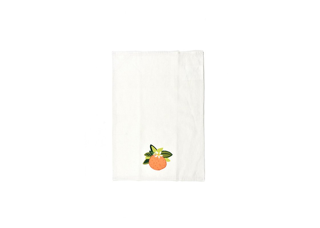 Overhead View of Unfolded Orange Medium Hand Towel Showing Full Design