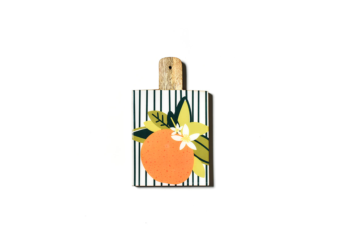 Overhead View of Orange Wood Small Rectangle Board Showcasing Design Details and Pierced Handle