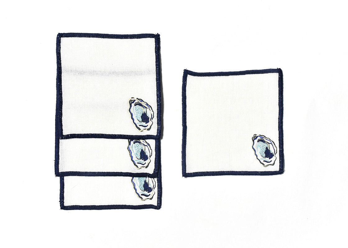 Embroidered Linen Oyster Cocktail Napkins, Set of 4