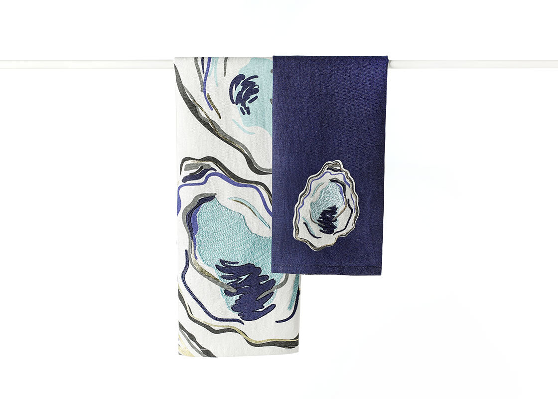Front View of Folded Oyster Hand Towels Set of 2 Layered and Hung on Towel Rod to Inspire