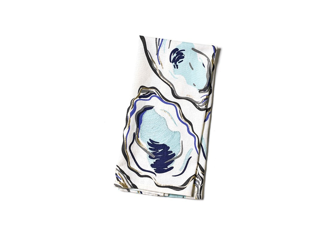 Overhead View of Oyster Print Large Hand Towel Showing Design when Folded