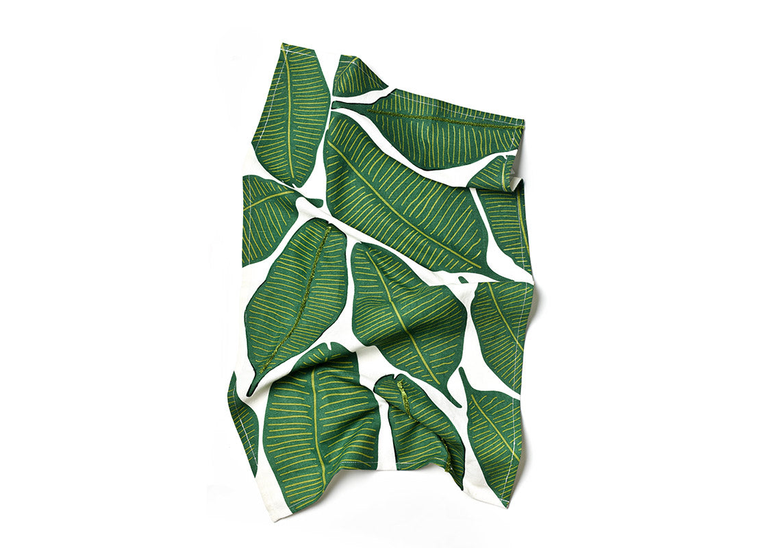 Overhead View of Crumpled Palm Print Large Hand Towel Showcasing Texture and Personality