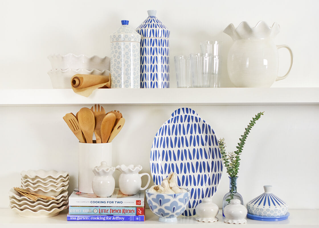 Large Iris Blue Drop Round Canister as Home Decor