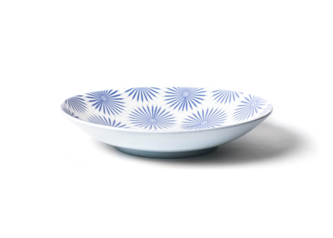 Side View Showing Depth of Large Pasta Bowl Iris Blue Burst Design
